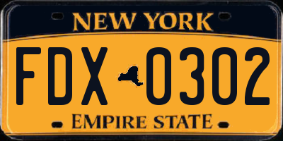 NY license plate FDX0302