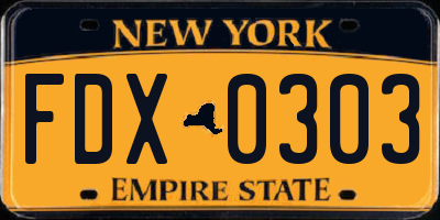 NY license plate FDX0303