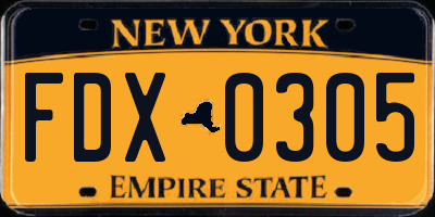 NY license plate FDX0305
