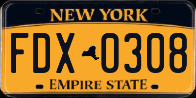 NY license plate FDX0308