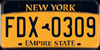 NY license plate FDX0309
