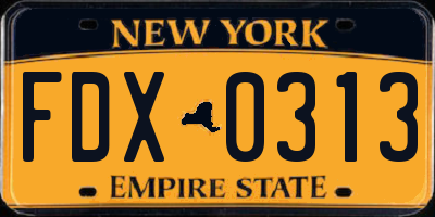 NY license plate FDX0313