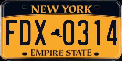 NY license plate FDX0314