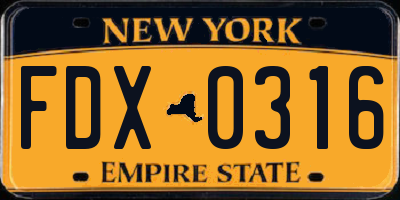 NY license plate FDX0316