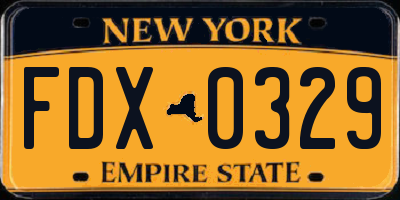 NY license plate FDX0329