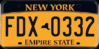 NY license plate FDX0332