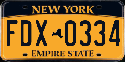 NY license plate FDX0334
