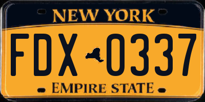 NY license plate FDX0337