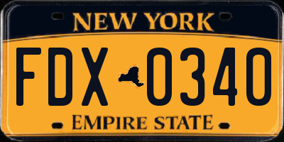 NY license plate FDX0340