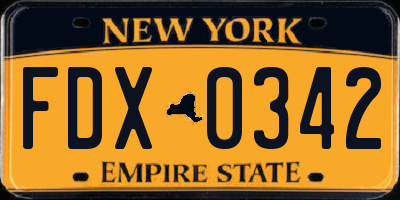 NY license plate FDX0342