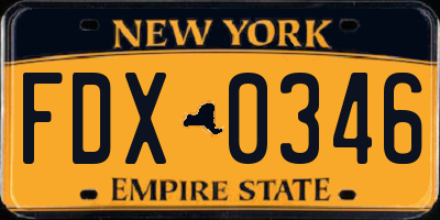 NY license plate FDX0346