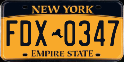 NY license plate FDX0347
