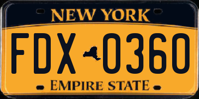 NY license plate FDX0360