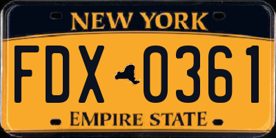 NY license plate FDX0361