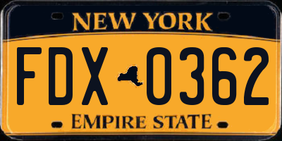 NY license plate FDX0362