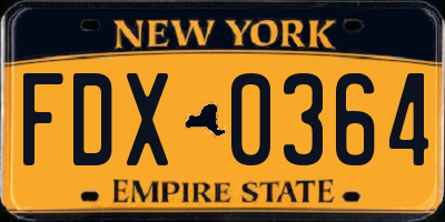 NY license plate FDX0364