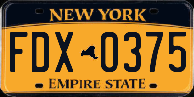 NY license plate FDX0375