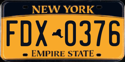 NY license plate FDX0376