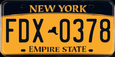 NY license plate FDX0378