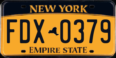 NY license plate FDX0379