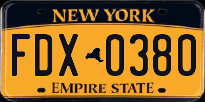 NY license plate FDX0380