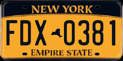 NY license plate FDX0381