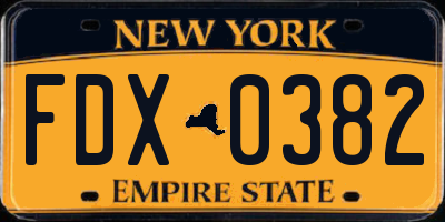 NY license plate FDX0382