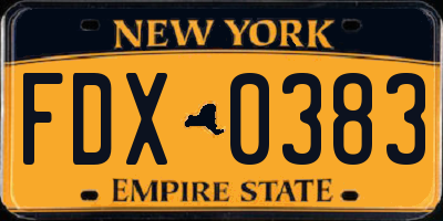 NY license plate FDX0383