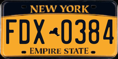 NY license plate FDX0384