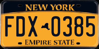 NY license plate FDX0385