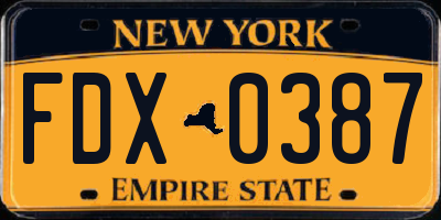 NY license plate FDX0387