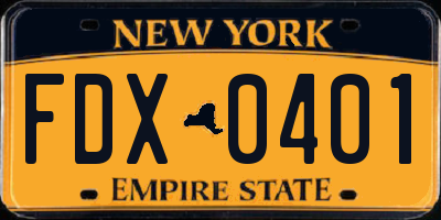 NY license plate FDX0401