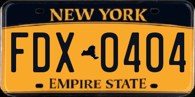 NY license plate FDX0404
