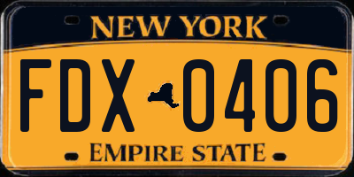 NY license plate FDX0406