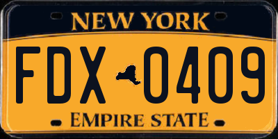 NY license plate FDX0409