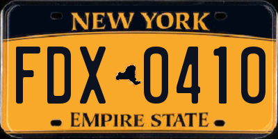 NY license plate FDX0410