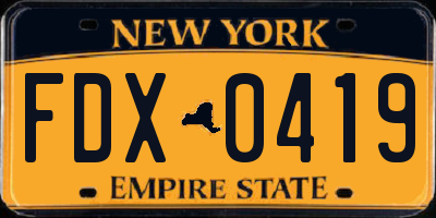 NY license plate FDX0419