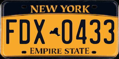 NY license plate FDX0433