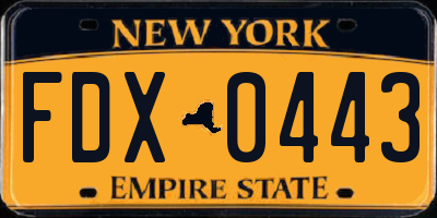 NY license plate FDX0443