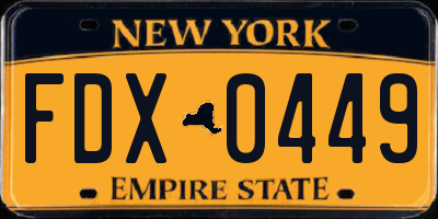 NY license plate FDX0449