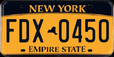 NY license plate FDX0450