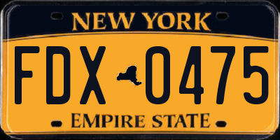 NY license plate FDX0475