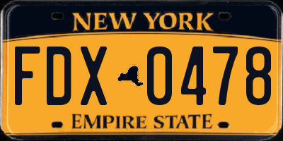 NY license plate FDX0478