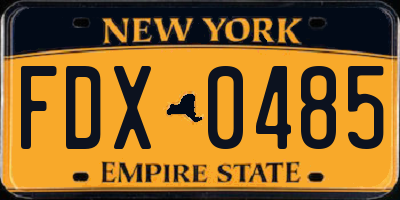 NY license plate FDX0485