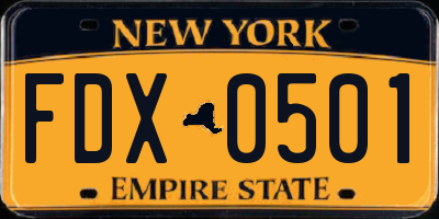 NY license plate FDX0501