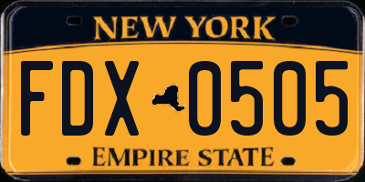 NY license plate FDX0505