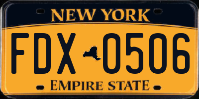 NY license plate FDX0506