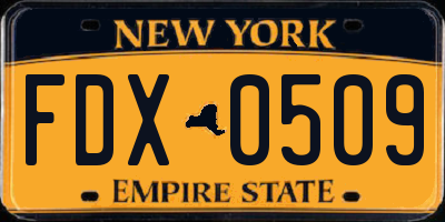 NY license plate FDX0509