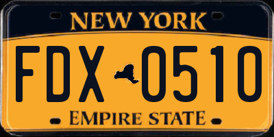 NY license plate FDX0510