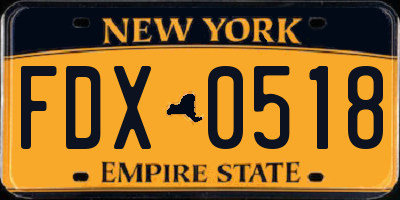 NY license plate FDX0518